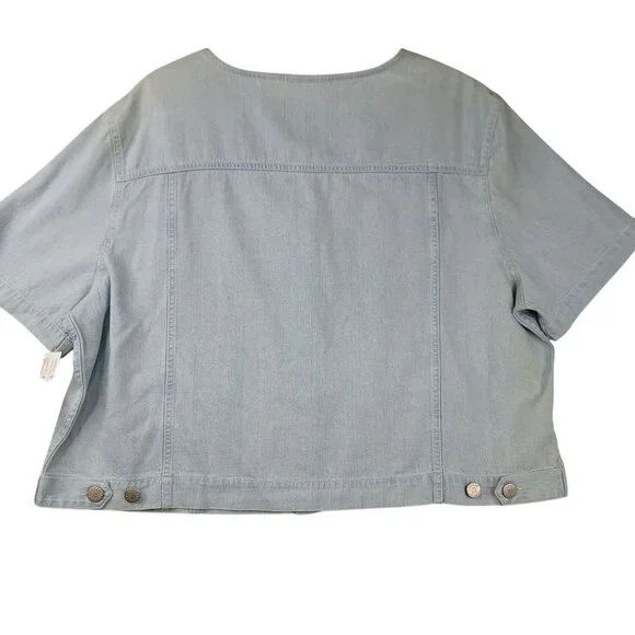 Vintage 90s Susan Bristol Embellished Denim Shirt XL Blue Casual Americana Boxy - Picture 4 of 10